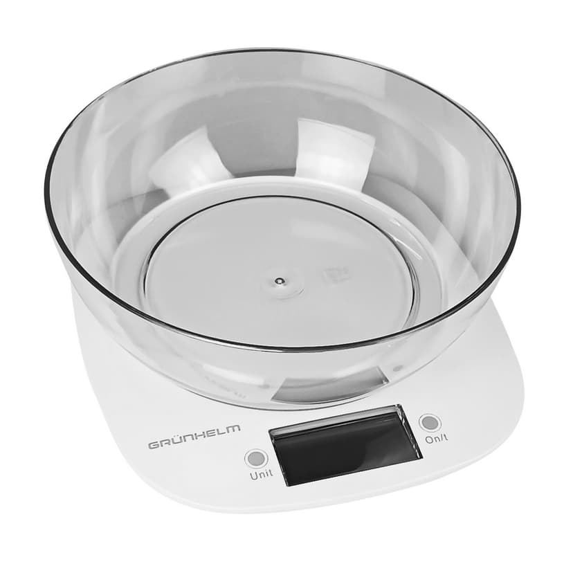 Ваги кухонні - KES-1PW (білий, з чашою, макс-5кг) (GRUNHELM)