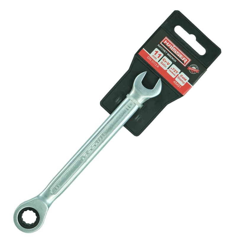 (48491) Ключ комбінований з тріскачкою CRV Cold Stamped 11мм з підв. HAISSER