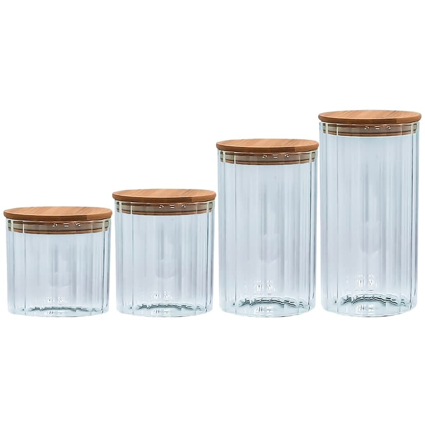 VT-7607 Ємність скляна з дерев'яною кришкою (кругла смугаста) Vittora, 700 мл