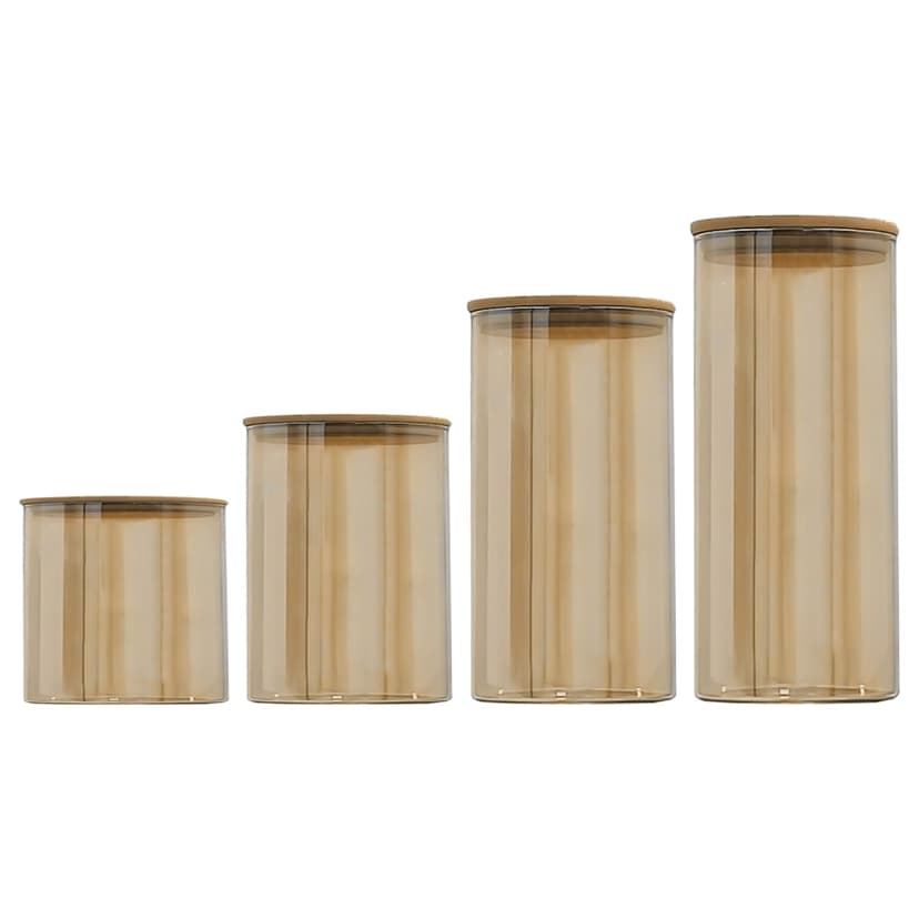 VT-8010 Ємність скляна з дерев'яною кришкою (кругла) бурштин Vittora, 1000 мл