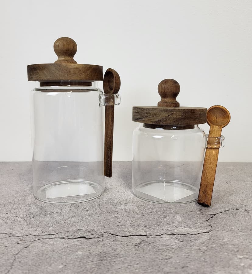 VT-9247 Ємність скляна з дерев'яною кришкою та ложкою Vittora, 470мл