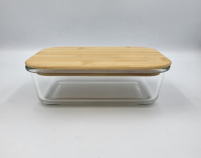 VT-8415 Харчовий контейнер скляний з дерев'яною кришкою, прямокутний VITTORA, 1500 мл