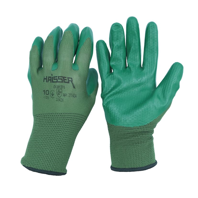 (211434) Рукавички поліестер зелені з фігурним латексним покриттям з підв. HAISSER
