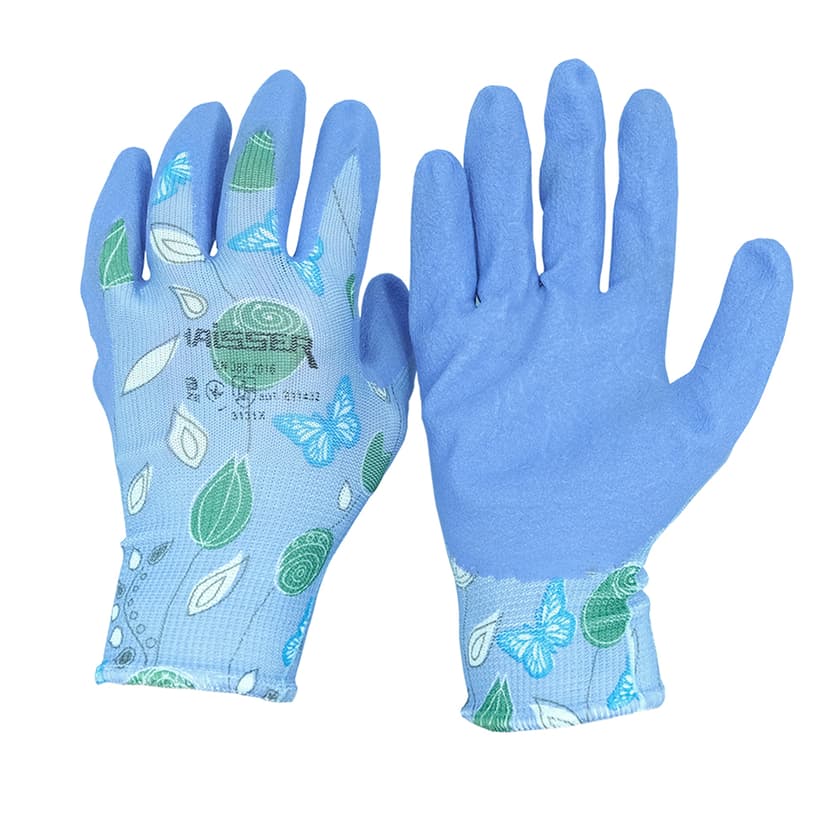 (211432) Рукавички поліестер (сад-город) фіолетові з зеленим латексним покриттям з підв. HAISSER