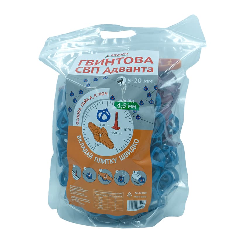 (120400) Комплект гвинтової СВП: основа 1,5 мм /гайка/ключ (150шт/150 шт/1 шт) АДВАНТА