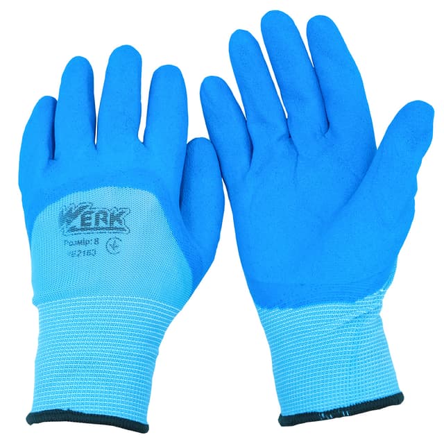 (WE2163) Рукавички ПЕ сині, з синім латексним покриттям р.8 WERK