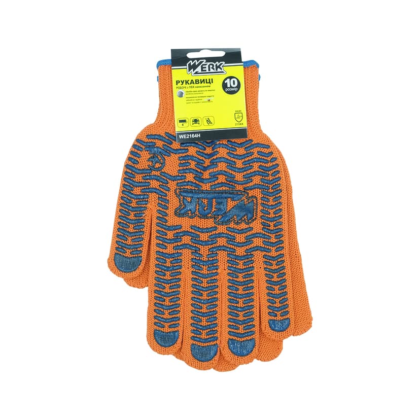 (WE2164H) Рукавички ХБ помаранч, синій ПВХ з підв WERK