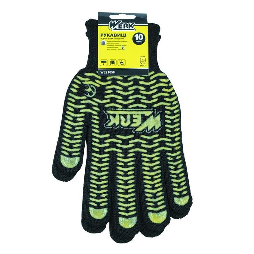 (WE2165H) Рукавички ХБ чорні, жовтий ПВХ WERK