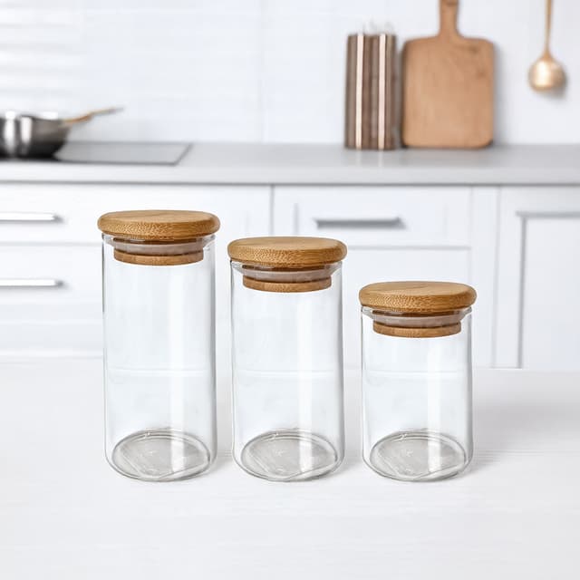 VT-9039-110 Ємність скляна для спецій кругла з дерев'яною кришкою Vittora, 110мл