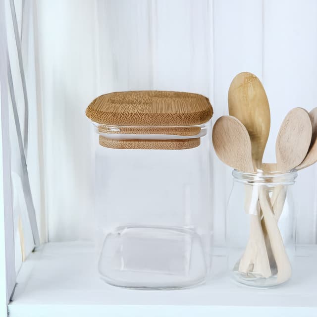 VT-9035-170 Ємність скляна для спецій квадратна з дерев'яною кришкою Vittora, 170мл