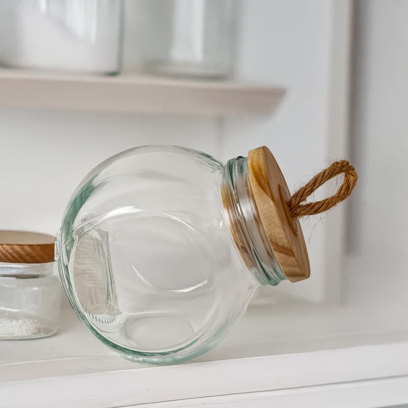 VT-9033-190 Ємність скляна для спецій з дерев'яною кришкою + ручка з мотузки Vittora, 190мл