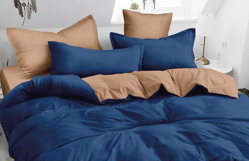 VS-BM1.5-210 Комплект постільної білизни Синьо-кремовий, півтораспальний VERSAILLES, Мікрофібра