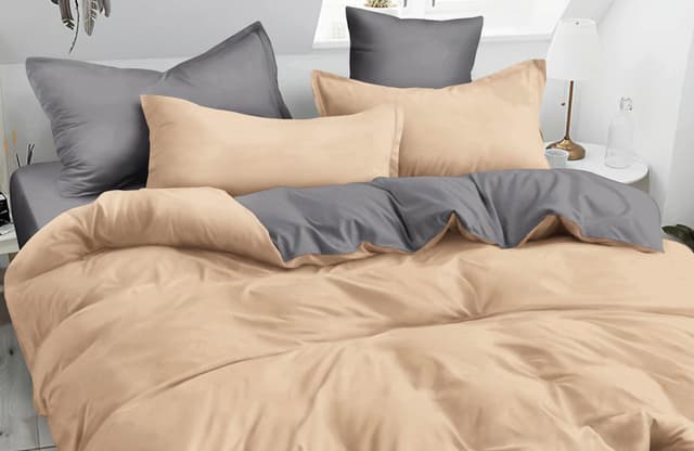 VS-BM2.0-204 Комплект постільної білизни Графітово-бежевий, двоспальний VERSAILLES, Мікрофібра
