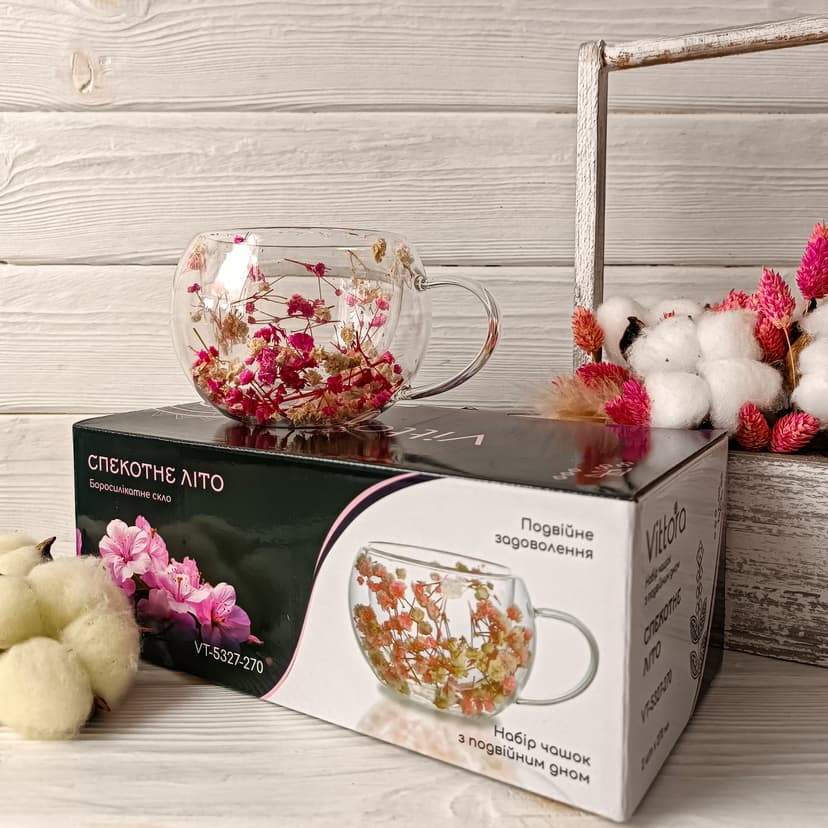 VT-5327-270 Набір чашок Спекотне літо з подвійним дном VITTORA, 2шт, 270мл