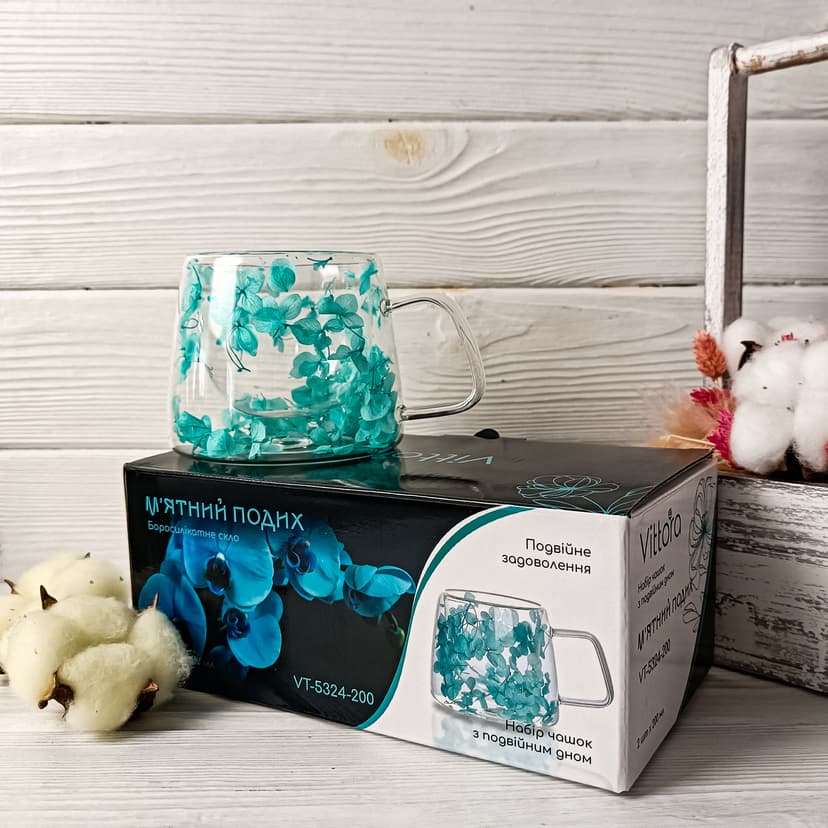 VT-5324-200 Набір чашок М'ятний подих з подвійним дном VITTORA, 2шт, 200мл