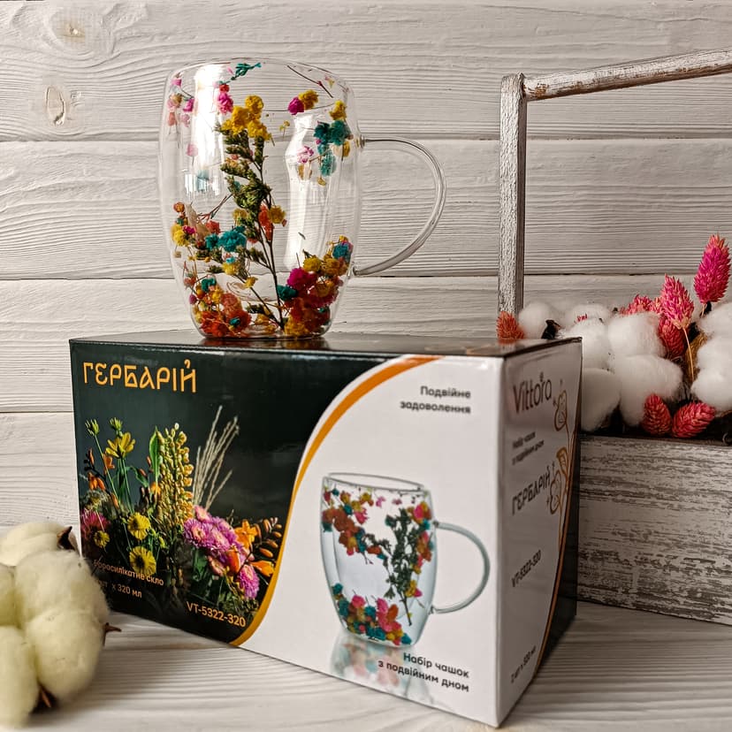 VT-5322-320 Набір чашок Гербарій з подвійним дном VITTORA, 2шт, 320мл