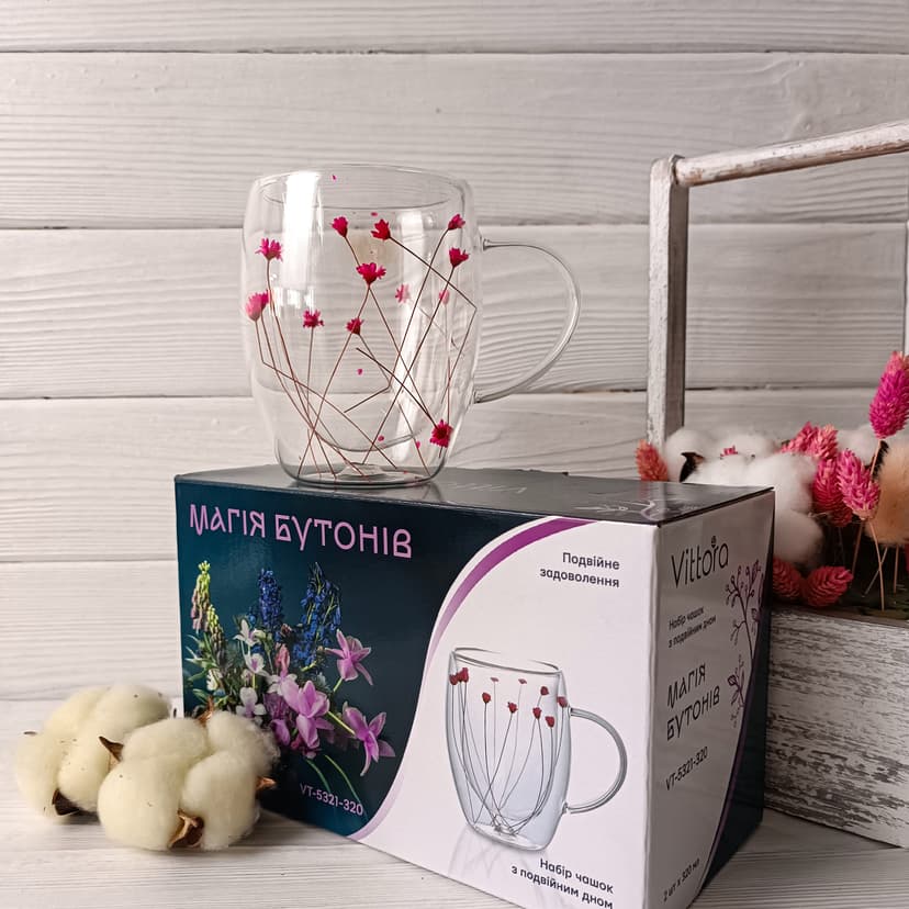 VT-5321-320 Набір чашок Магія бутонів з подвійним дном VITTORA, 2шт, 320мл