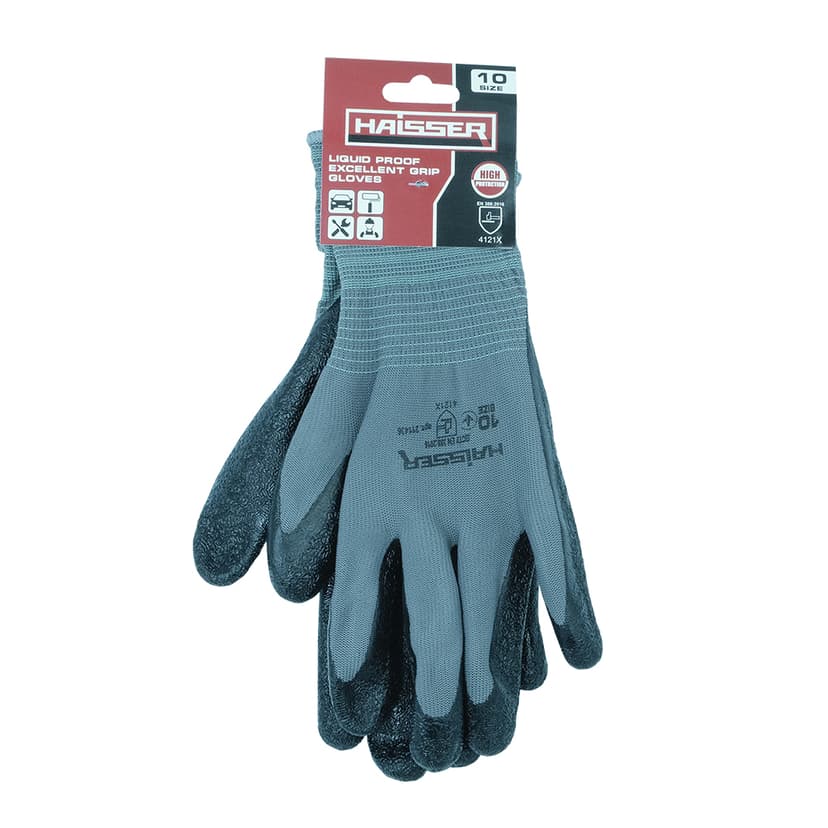 (211436) Рукавички поліестер сірі з чорним нітриловим зморщеним покриттям з підв. HAISSER