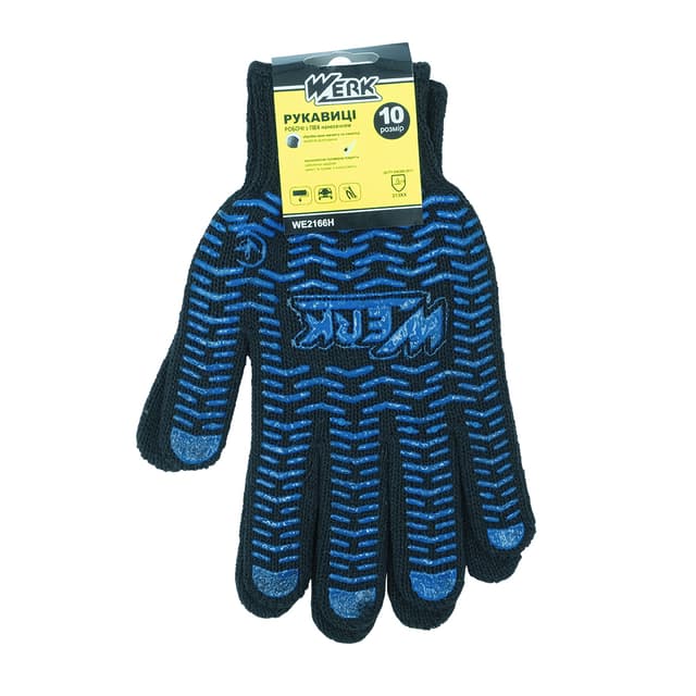 (WE2166H) Рукавички ХБ чорні, синій ПВХ WERK