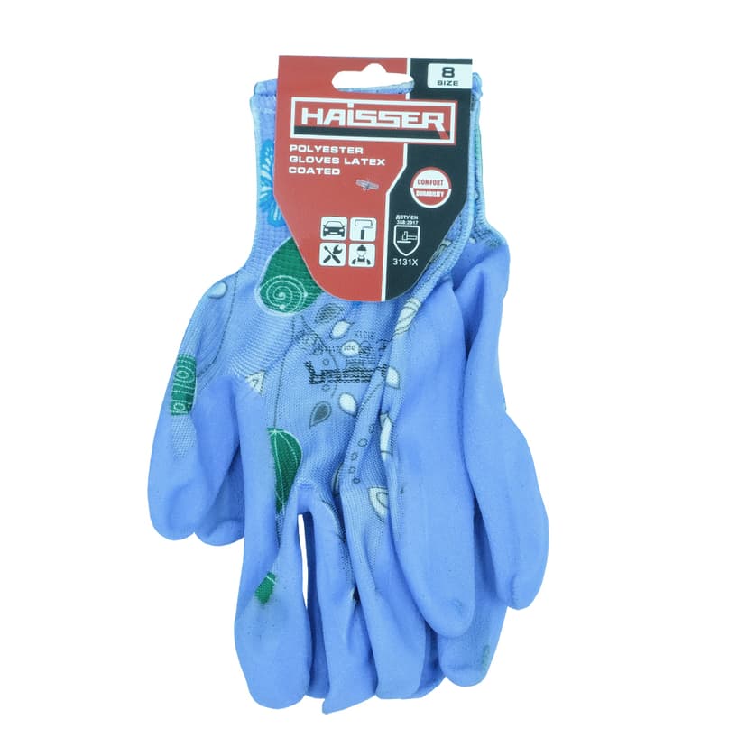 (211438) Рукавички поліестер (сад-город) фіолетові з зеленим латексним покр. з підв. розм 8 HAISSER