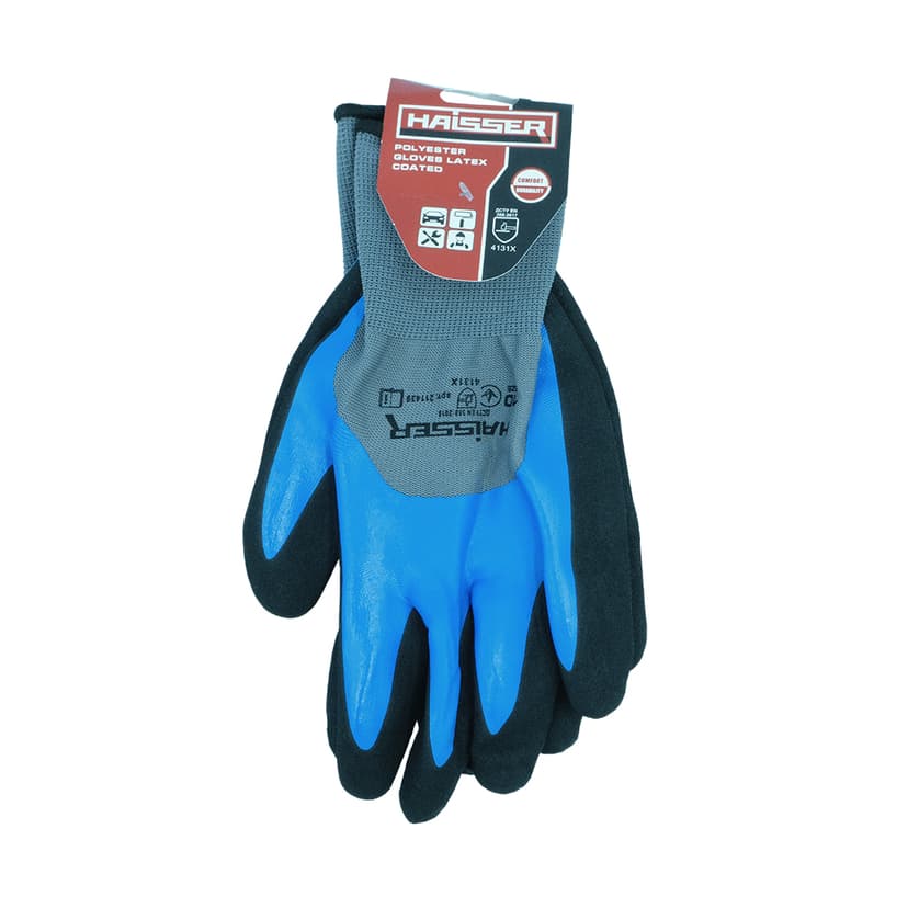 (211439) Рукавички ПЕ сірі з подвійним синьо чорним нітриловим покриттям з підв. HAISSER