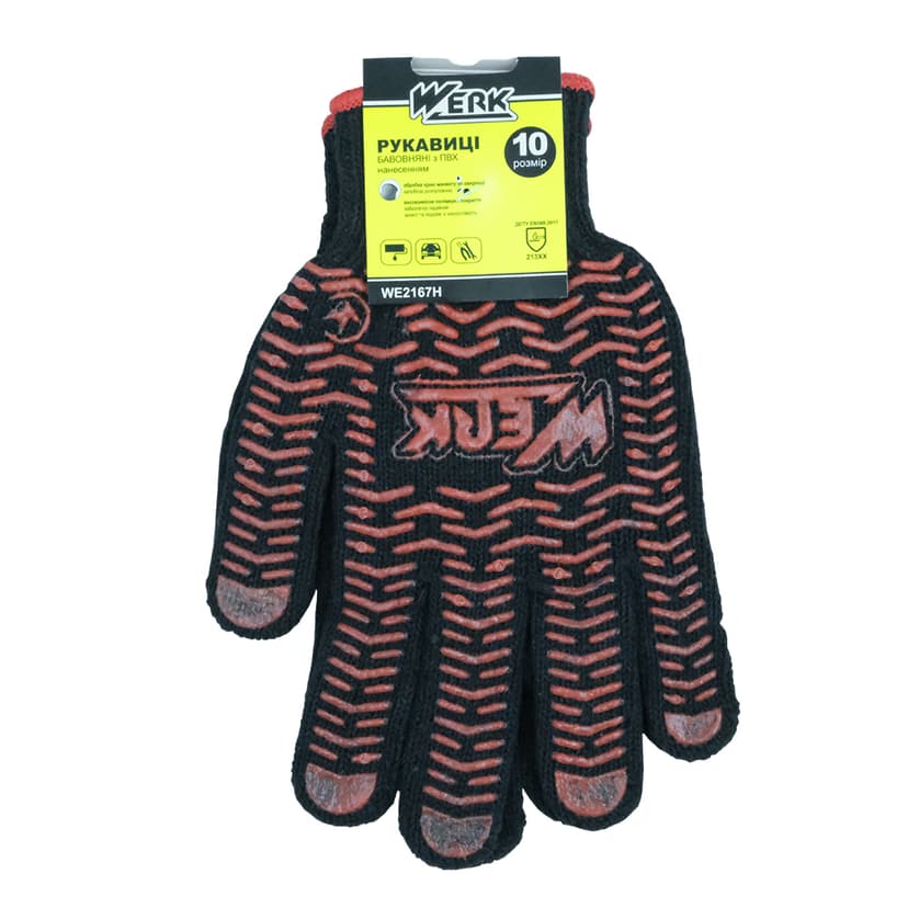 (WE2167H) Рукавички ХБ чорні, червоний ПВХ з підв. WERK