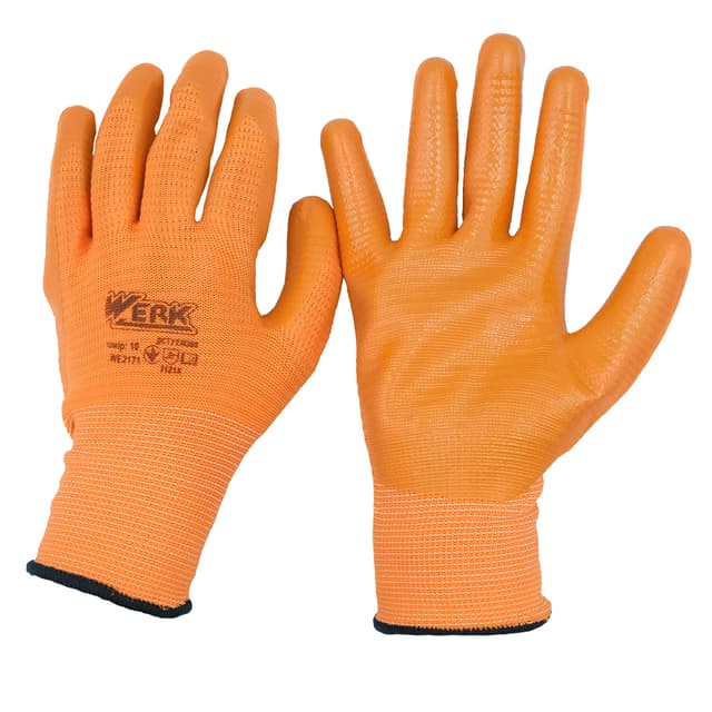 (WE2171) Рукавички робочі помаранчеві з нітриловим покриттям WERK