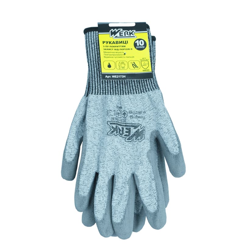 (WE2173H) Рукавички трикотажні ПЕ, сірі, сіре ПУ покр. 10р. WERK