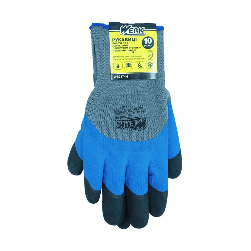 (WE2174H) Рукавички ПЕ, синє латексне покриття, посилені пальці утеплені з підв WERK