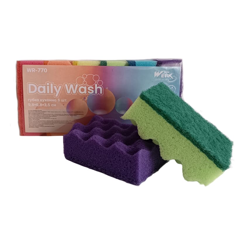 Губка кухонна  Daily Wash 6 шт (WERK), 9.8х6,8х3,5 см