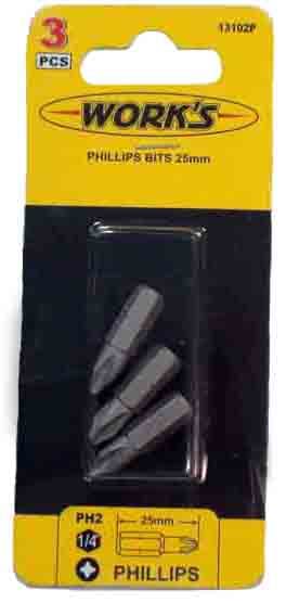 Набір біт - PH2x25мм, 3шт (WORK'S)