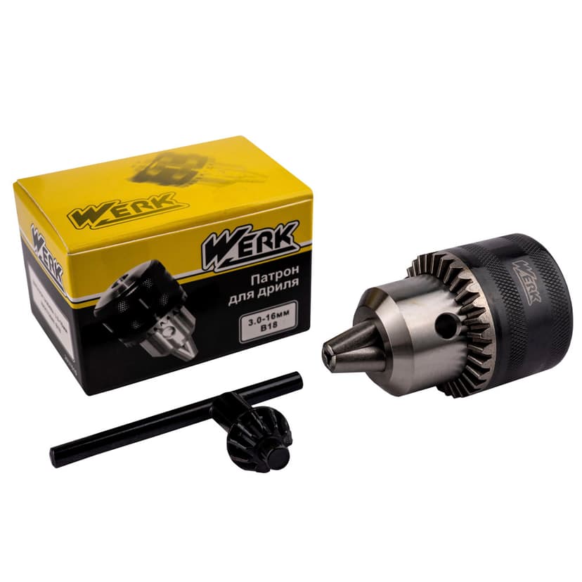 Патрон для дриля з ключем - В18, 3.0-16мм (WERK)