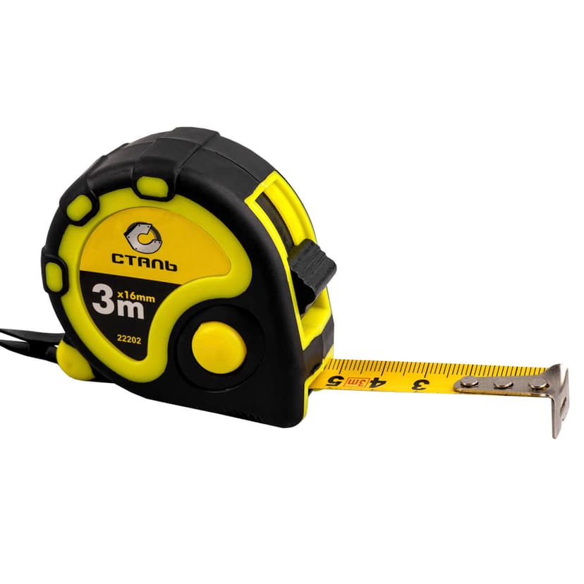 (22202) 3мх16мм рулетка прогум. вставки Сталь