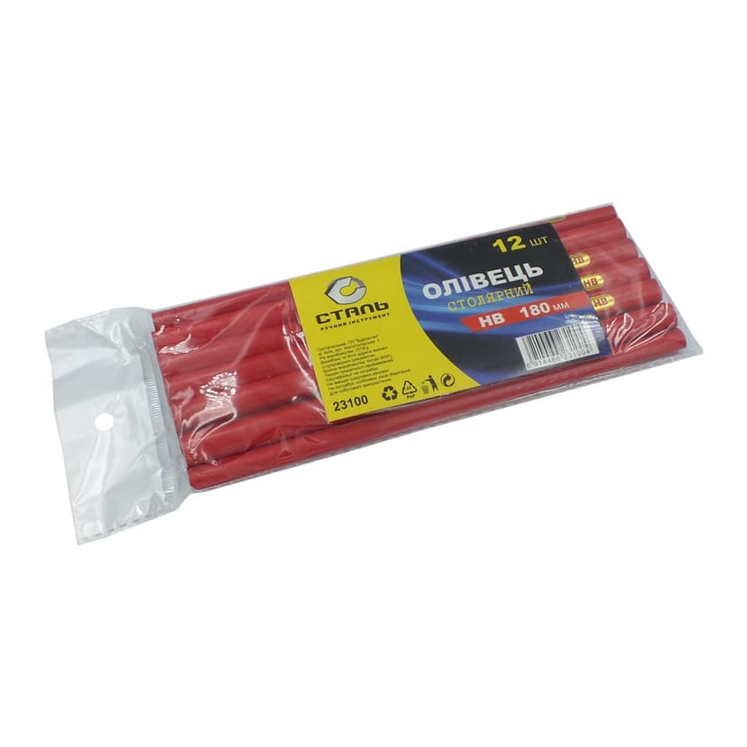 (23100) Олівець столярний 180мм 12шт. СТАЛЬ