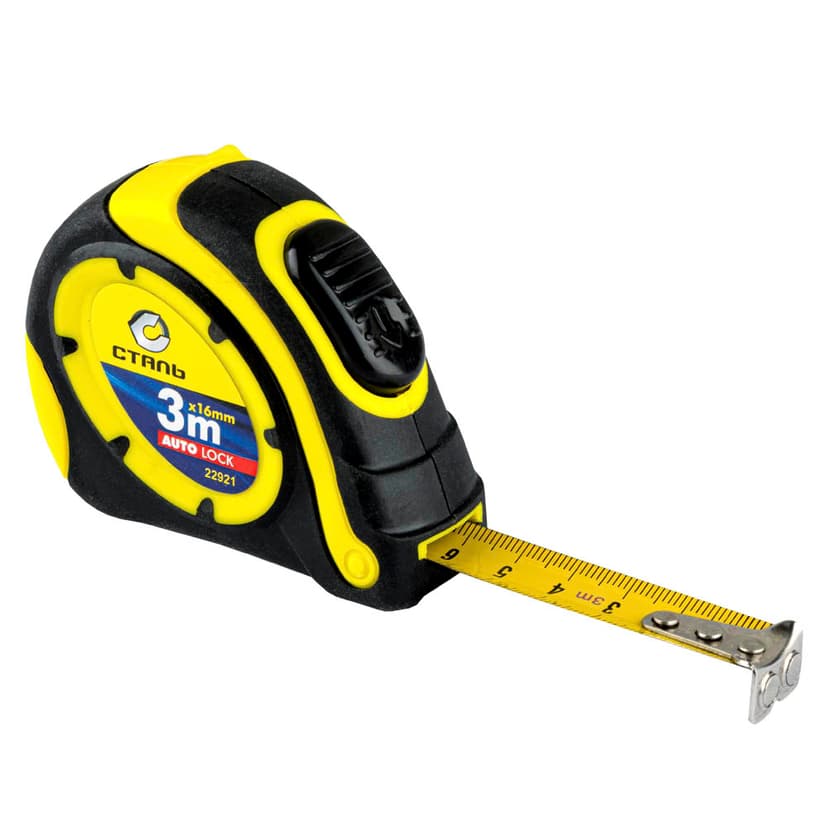(22921) 3мх16мм рулетка прогумований корпус AUTO стоп Сталь