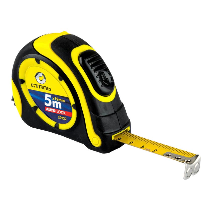 (22922) 5мх19мм рулетка прогумований корпус AUTO стоп Сталь