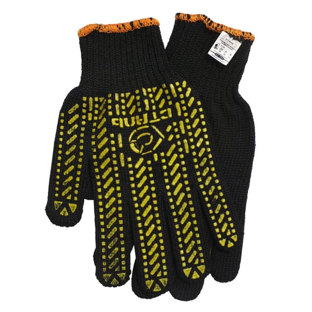 (21104 без підвіски) Рукавички ХБ/ПЕ чорн., жовтий ПВХ+лого Сталь