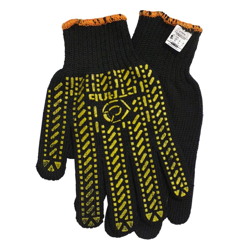 (21104 без підвіски) Рукавички ХБ/ПЕ чорн., жовтий ПВХ+лого Сталь