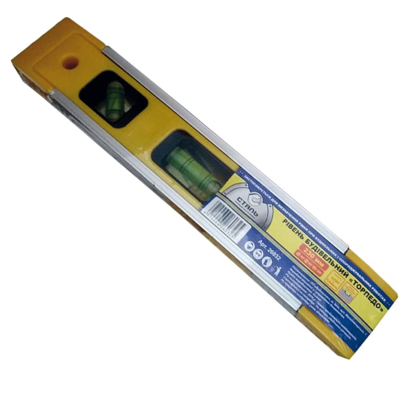 (26032) Рівень Торпедо 230мм, капсули 45°, 90°, 180° Сталь