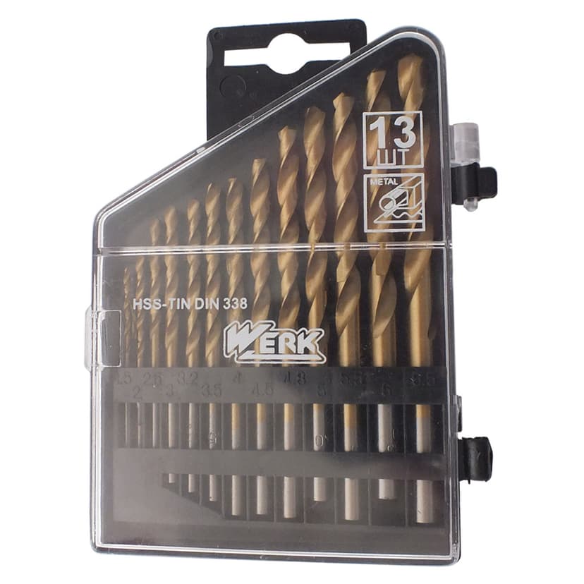 Набір свердл по металу - 13 шт, Титанове покриття WERK (1.5-6.5)х0.5+3.2+4.8мм
