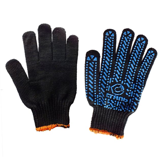 (21106) Рукавички ХБ/ПЕ чорн., синій ПВХ ,6 ниток