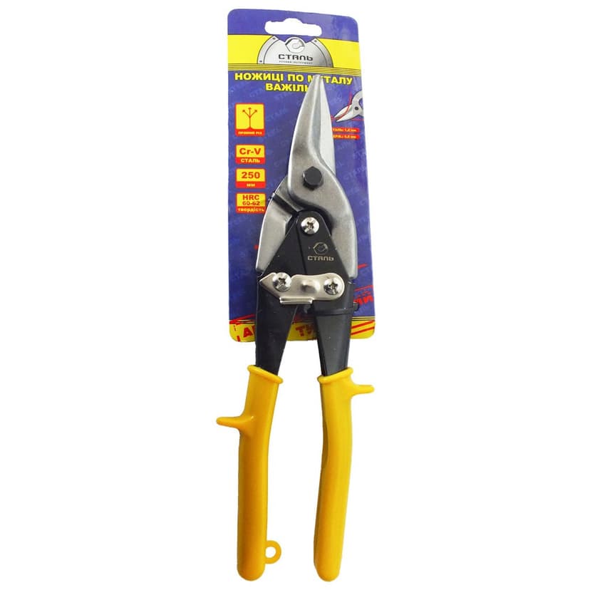 (41105) Ножиці по металу CR-V 250 мм ліві Ручки пластик СТАЛЬ