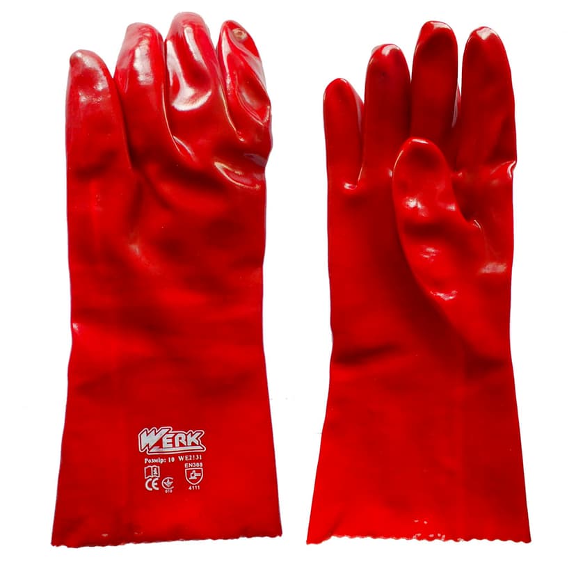 (WE2131) Рукавички з ПВХ покриттям, червоні, повний облив WERK