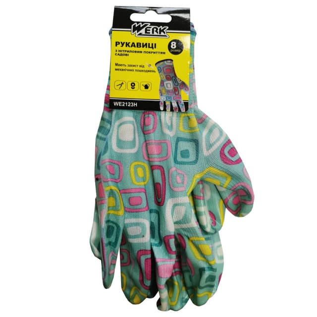 (WE2123H) Рукавички робочі (сад-город) з нітриловим покриттям блакитні WERK з підв.
