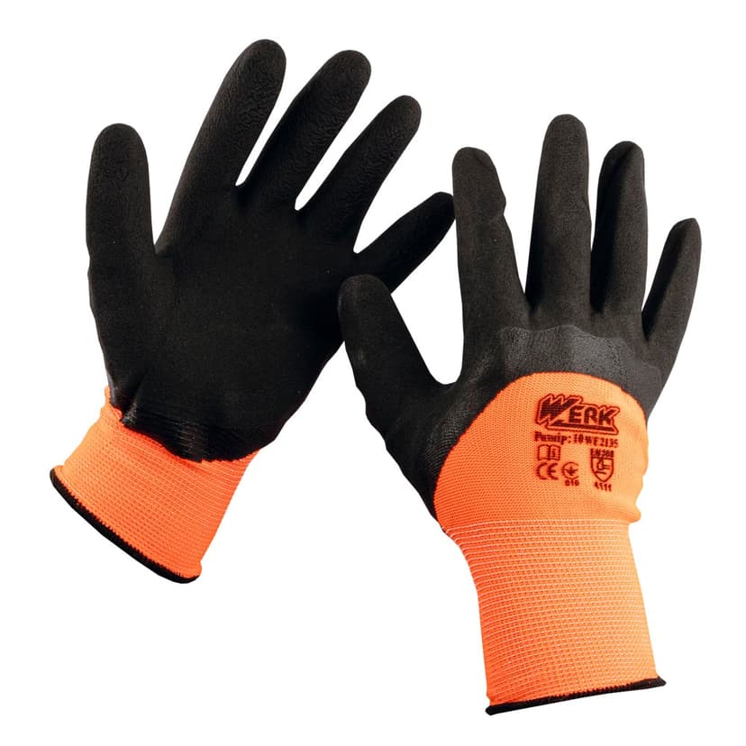 (WE2135) Рукавички ПЕ помаранчеві з чорним латексним покриттям WERK