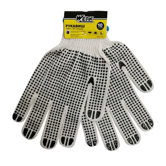 (WE2119H) Рукавички ХБ натур., чорна крапка 2 сторони WERK з підв.
