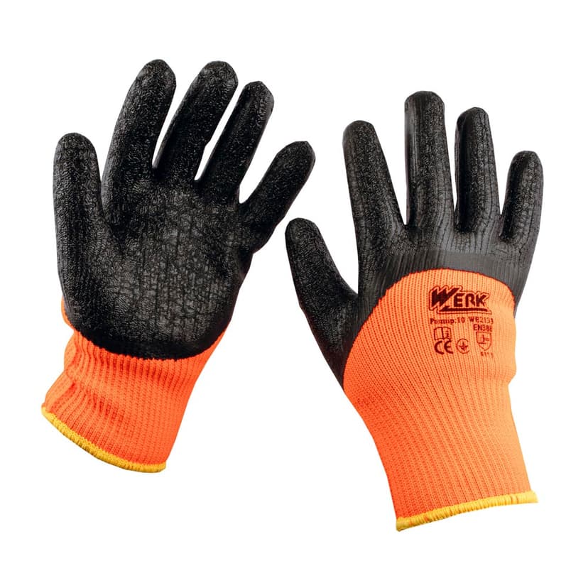 (WE2133) Рукавички ПЕ помаранчеві, з чорним латексним покриттям, утеплені WERK