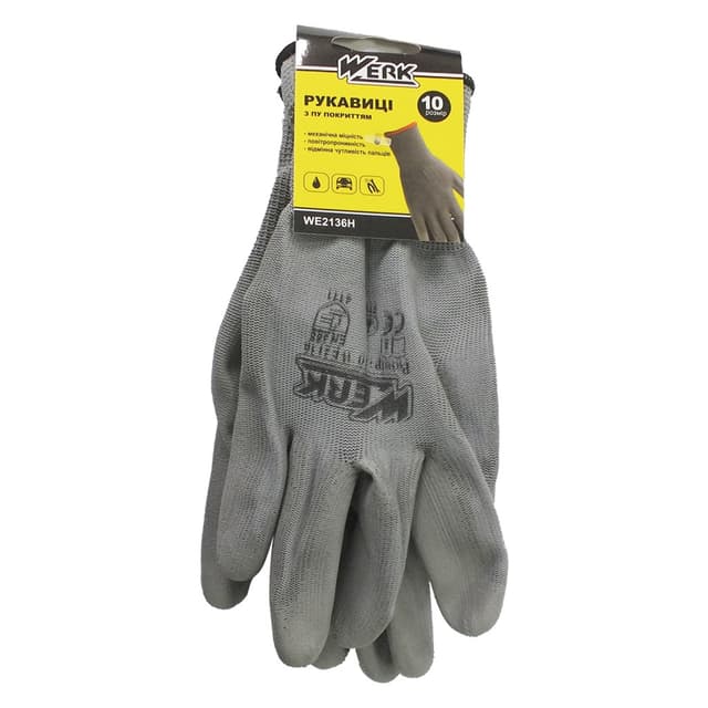 (WE2136H) Рукавички трикотажні ПЕ, сірий колір, ПУ покр. 10р. WERK з підв