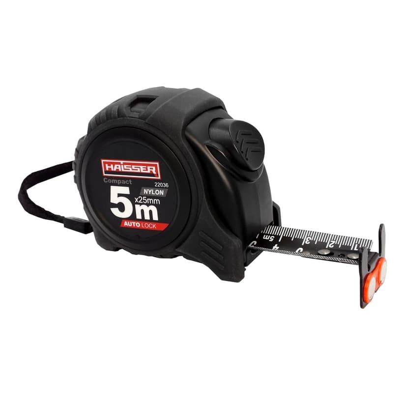 (22036) 5x25 рулетка, 2-х стор. нейл., прогум., автост. магн., HAISSER