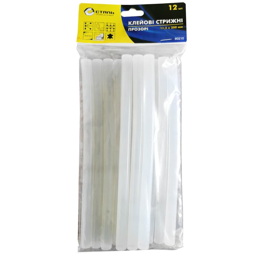 Клейові стрижні - 11,2х200мм ПРОЗОРІ 12шт. в упак. (80210) (СТАЛЬ)